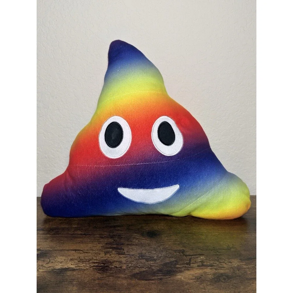 Emoji Cute Pillow Poop Face Cartoon Brown Stuffed Soft Plush Rainbow
